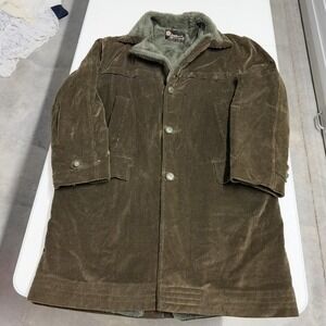 Vintage Oakbrook Sportswear Corduroy Car Coat Olive Green Faux Fur Lined